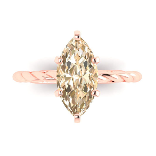 2 cttw Natural Morganite Solitaire  Engagement Ring - Solid Rose Gold (VVS1, Marquise Cut,12x6mm )