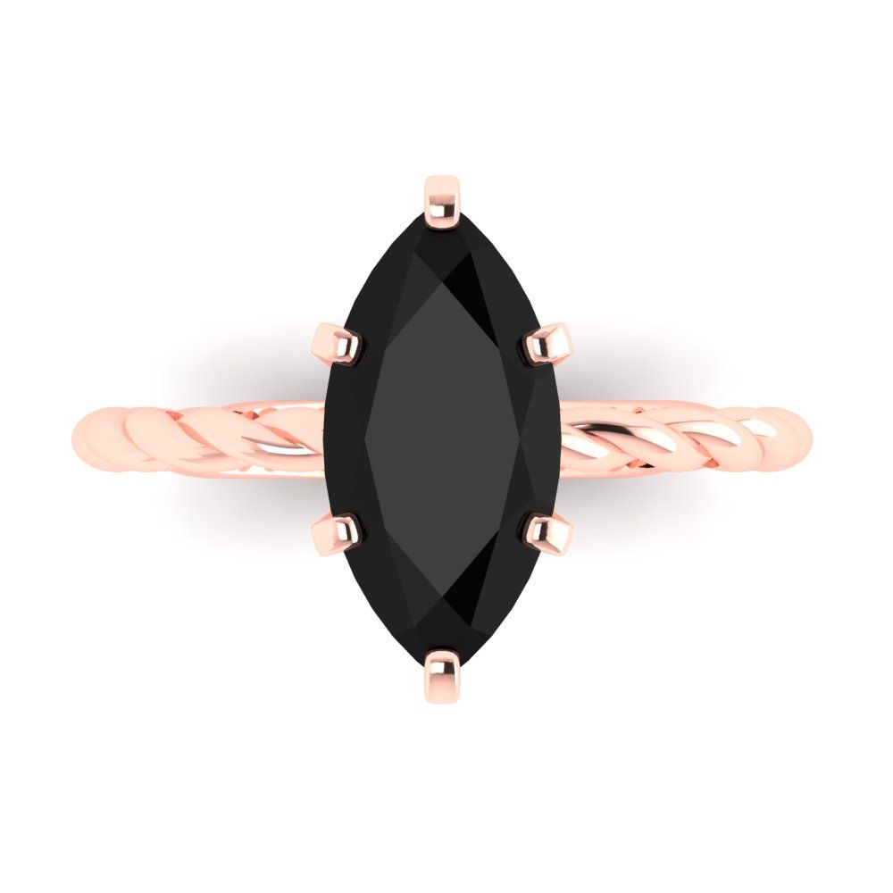 2 cttw Natural Onyx Solitaire  Engagement Ring - Solid Gold (Marquise Cut,12x6mm )