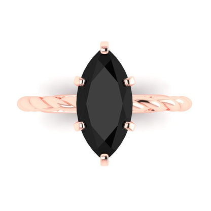 2 cttw Natural Onyx Solitaire  Engagement Ring - Solid Gold (Marquise Cut,12x6mm )
