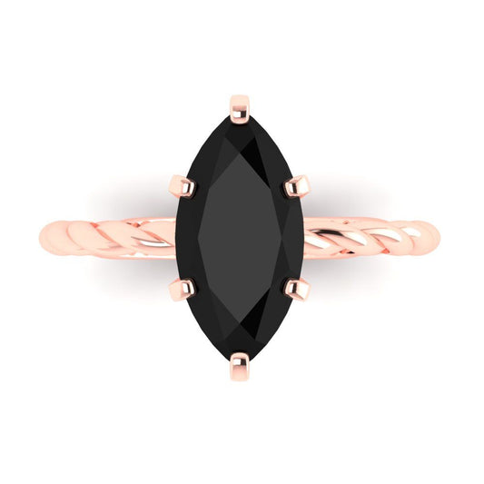 2 cttw Natural Onyx Solitaire  Engagement Ring - Solid Rose Gold (VVS1, Marquise Cut,12x6mm )