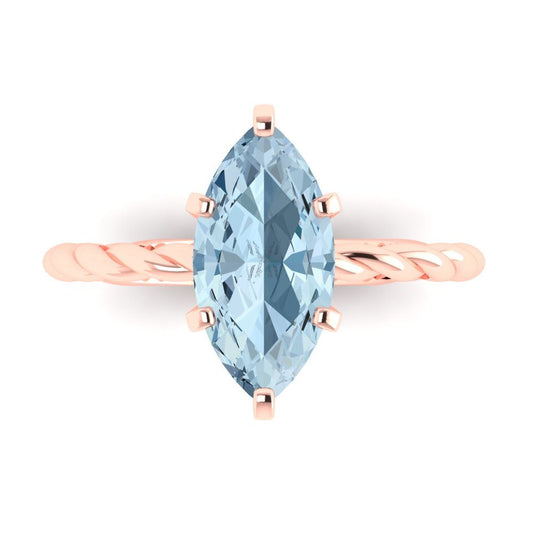2 cttw Natural Sky Blue Topaz Solitaire  Engagement Ring - Solid Rose Gold (VVS1, Marquise Cut,12x6mm )