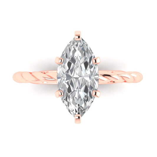 2 cttw Zirconia Simulated Diamond Solitaire  Engagement Ring - Solid Rose Gold (VVS1, Marquise Cut,12x6mm )