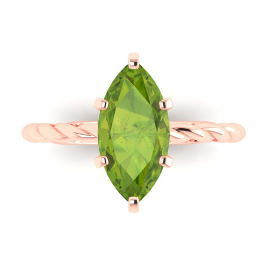2 cttw Natural Peridot Solitaire  Engagement Ring - Solid Rose Gold (VVS1, Marquise Cut,12x6mm )