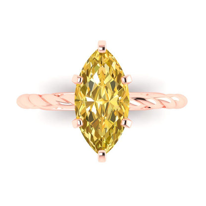 2 cttw Zirconia Simulated Yellow Diamond Solitaire  Engagement Ring - Solid Gold (VVS1, Marquise Cut,12x6mm )