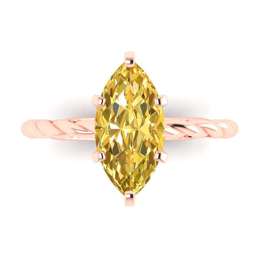 2 cttw Zirconia Simulated Yellow Diamond Solitaire  Engagement Ring - Solid Rose Gold (VVS1, Marquise Cut,12x6mm )
