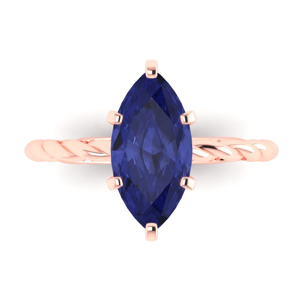 2 cttw Simulated Tanzanite Solitaire  Engagement Ring - Solid Gold (Marquise Cut,12x6mm )
