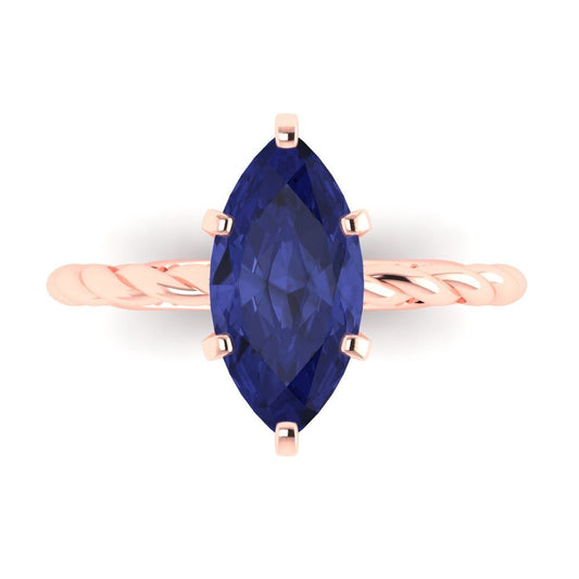 2 cttw Simulated Tanzanite Solitaire  Engagement Ring - Solid Rose Gold (VVS1, Marquise Cut,12x6mm )