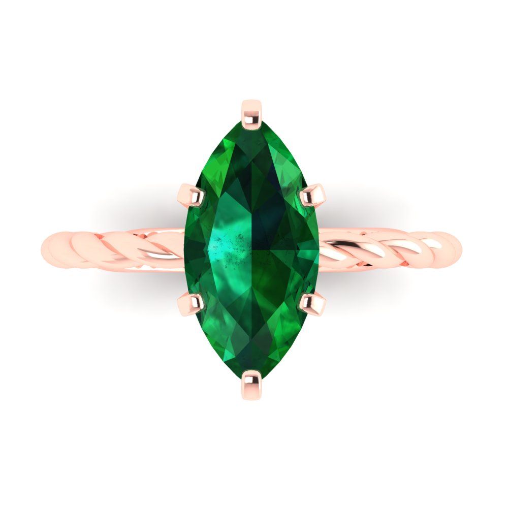 2 cttw Simulated Emerald Solitaire  Engagement Ring - Solid Gold (Marquise Cut,12x6mm )