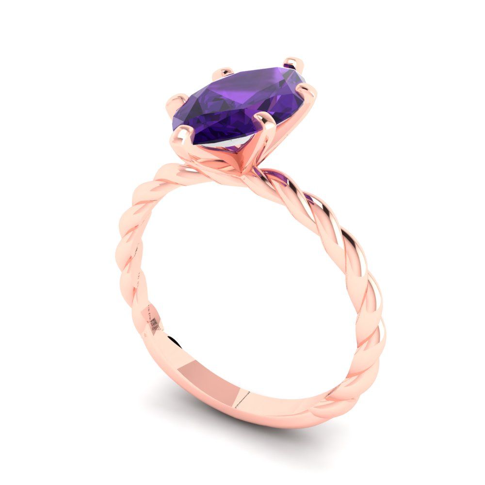2 cttw Natural Amethyst Solitaire  Engagement Ring - Solid Gold (Marquise Cut,12x6mm )