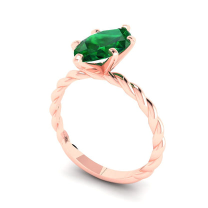 2 cttw Simulated Emerald Solitaire  Engagement Ring - Solid Gold (Marquise Cut,12x6mm )
