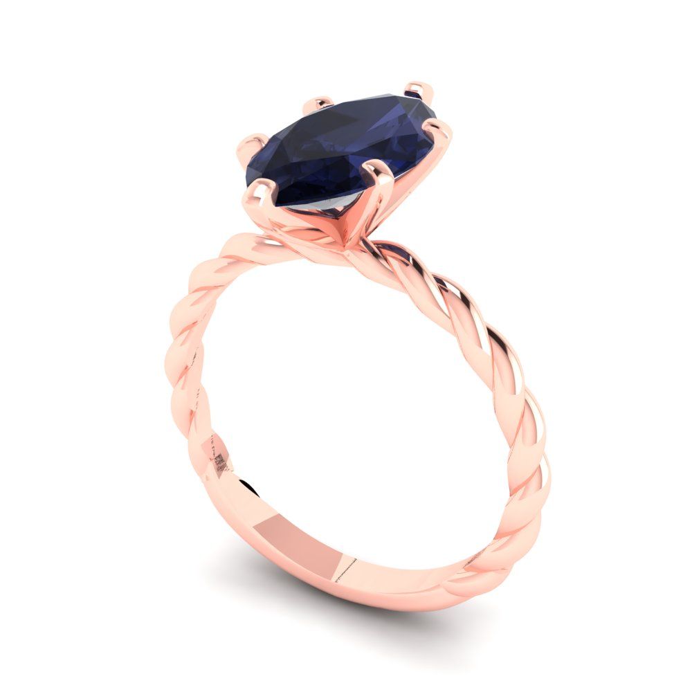 2 cttw Simulated Blue Sapphire Solitaire  Engagement Ring - Solid Gold (Marquise Cut,12x6mm )