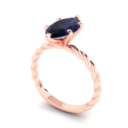 2 cttw Simulated Blue Sapphire Solitaire  Engagement Ring - Solid Gold (Marquise Cut,12x6mm )