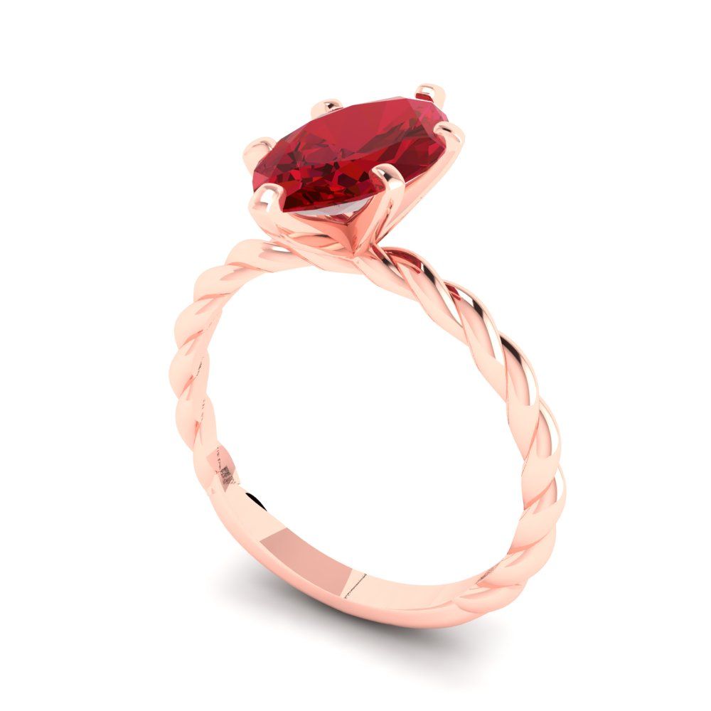 2 cttw Simulated Ruby Solitaire  Engagement Ring - Solid Rose Gold (VVS1, Marquise Cut,12x6mm )