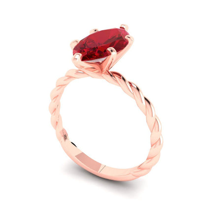 2 cttw Simulated Ruby Solitaire  Engagement Ring - Solid Rose Gold (VVS1, Marquise Cut,12x6mm )