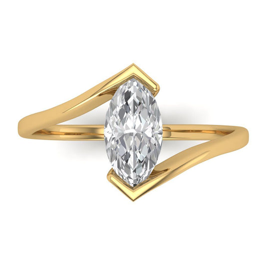 2 cttw Zirconia Simulated Diamond Solitaire  Engagement Ring - Solid Yellow Gold (VVS1, Marquise Cut,12x6mm )
