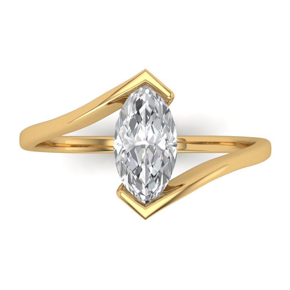 2 cttw White Sapphire Solitaire  Engagement Ring - Solid Yellow Gold (VVS1, Marquise Cut,12x6mm )