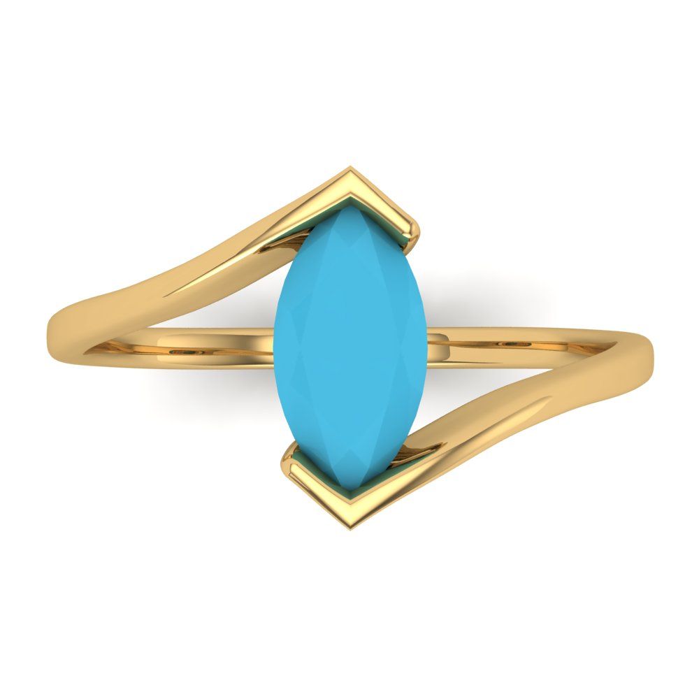 2 cttw Simulated Turquoise Solitaire  Engagement Ring - Solid Yellow Gold (VVS1, Marquise Cut,12x6mm )