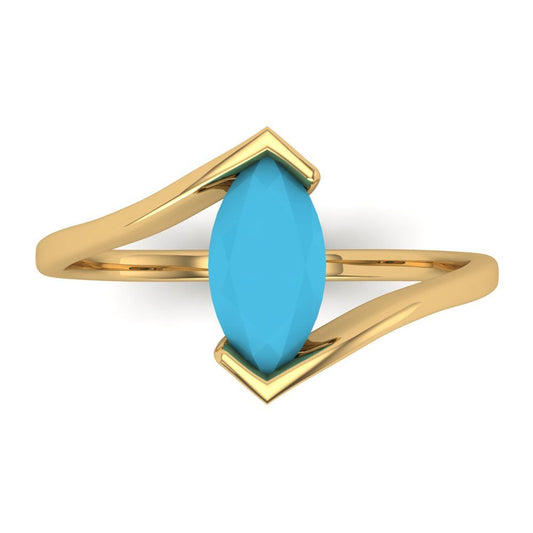 2 cttw Simulated Turquoise Solitaire  Engagement Ring - Solid Yellow Gold (VVS1, Marquise Cut,12x6mm )