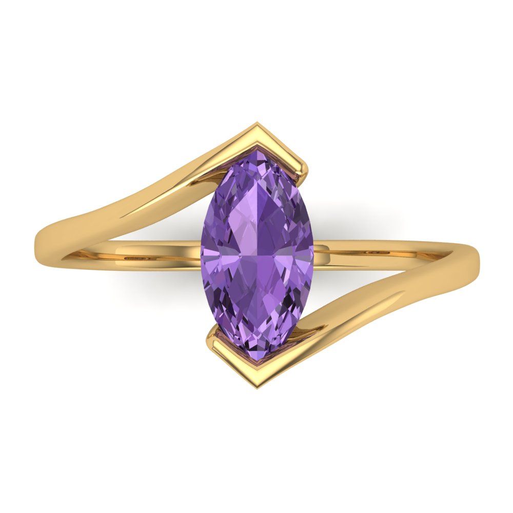 2 cttw Simulated Alexandrite Solitaire  Engagement Ring - Solid Yellow Gold (VVS1, Marquise Cut,12x6mm )