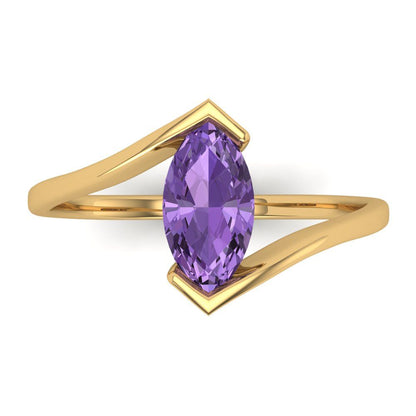 2 cttw Simulated Alexandrite Solitaire  Engagement Ring - Solid Yellow Gold (VVS1, Marquise Cut,12x6mm )