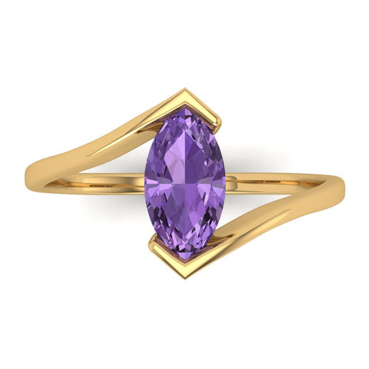2 cttw Simulated Alexandrite Solitaire  Engagement Ring - Solid Yellow Gold (VVS1, Marquise Cut,12x6mm )
