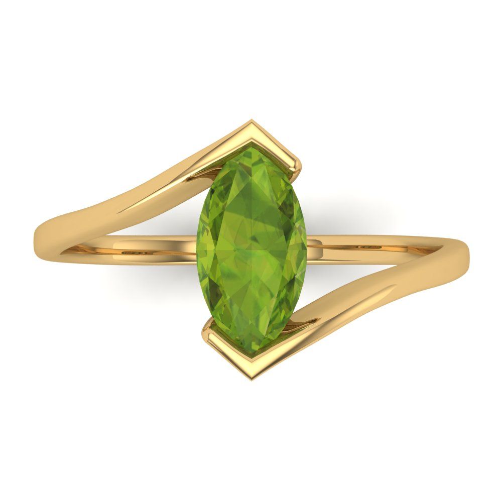 2 cttw Natural Peridot Solitaire  Engagement Ring - Solid Yellow Gold (VVS1, Marquise Cut,12x6mm )