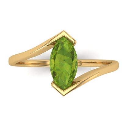 2 cttw Natural Peridot Solitaire  Engagement Ring - Solid Yellow Gold (VVS1, Marquise Cut,12x6mm )