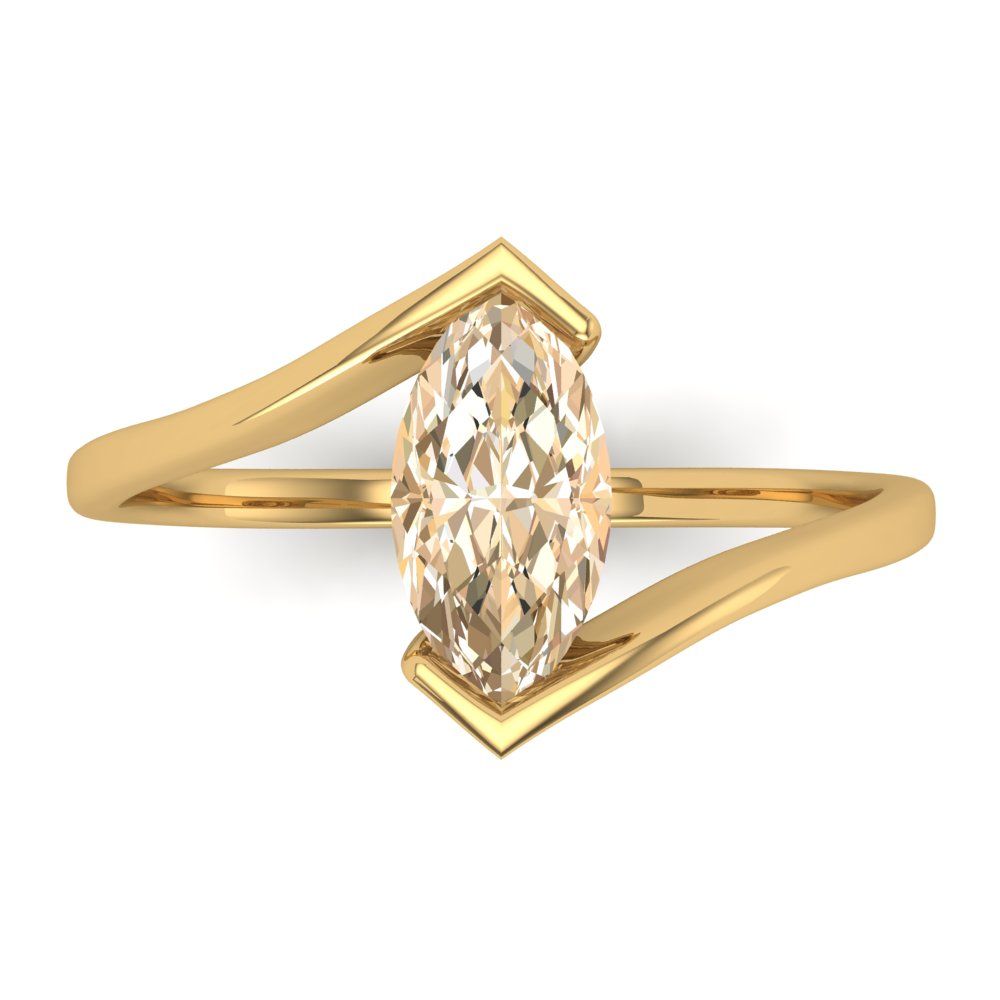 2 cttw Natural Morganite Solitaire  Engagement Ring - Solid Yellow Gold (VVS1, Marquise Cut,12x6mm )