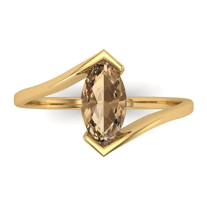 2 cttw Zirconia Simulated Champagne Diamond Solitaire  Engagement Ring - Solid Yellow Gold (VVS1, Marquise Cut,12x6mm )