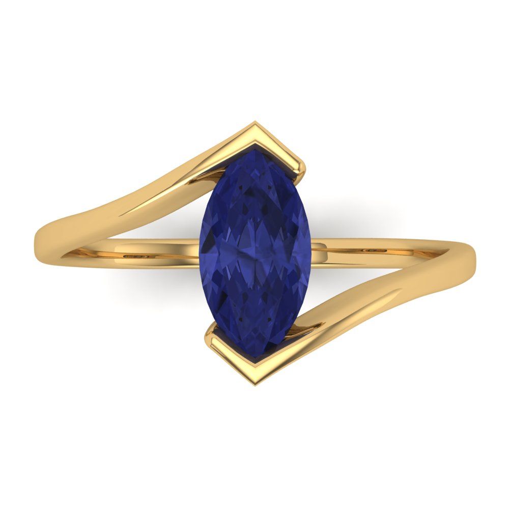 2 cttw Simulated Tanzanite Solitaire  Engagement Ring - Solid Yellow Gold (VVS1, Marquise Cut,12x6mm )