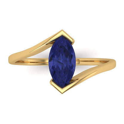 2 cttw Simulated Tanzanite Solitaire  Engagement Ring - Solid Yellow Gold (VVS1, Marquise Cut,12x6mm )