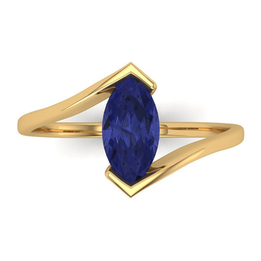 2 cttw Simulated Tanzanite Solitaire  Engagement Ring - Solid Yellow Gold (VVS1, Marquise Cut,12x6mm )