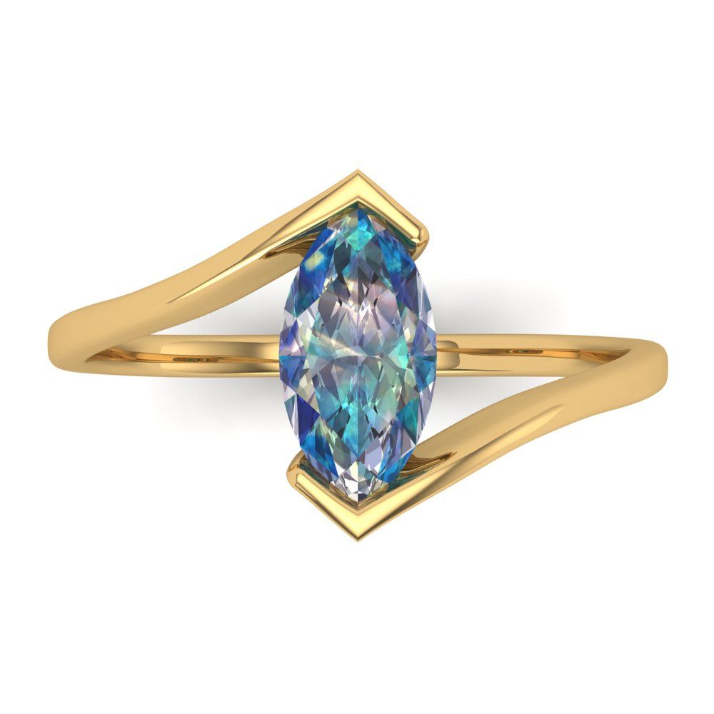 2 cttw Blue Moissanite Solitaire  Engagement Ring - Solid Yellow Gold (VVS1, Marquise Cut,12x6mm )