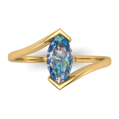 2 cttw Blue Moissanite Solitaire  Engagement Ring - Solid Yellow Gold (VVS1, Marquise Cut,12x6mm )