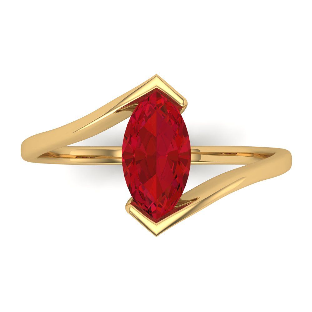 2 cttw Simulated Ruby Solitaire  Engagement Ring - Solid Yellow Gold (VVS1, Marquise Cut,12x6mm )