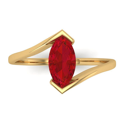 2 cttw Simulated Ruby Solitaire  Engagement Ring - Solid Yellow Gold (VVS1, Marquise Cut,12x6mm )