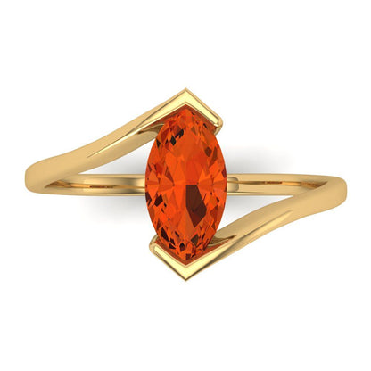 2 cttw Zirconia Simulated Red Diamond Solitaire  Engagement Ring - Solid Yellow Gold (VVS1, Marquise Cut,12x6mm )