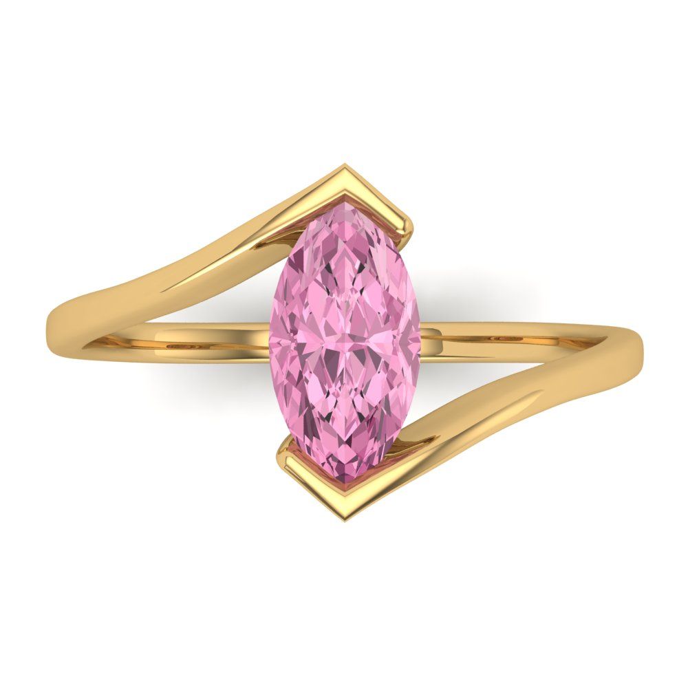 2 cttw Zirconia Simulated Pink Diamond Solitaire  Engagement Ring - Solid Yellow Gold (VVS1, Marquise Cut,12x6mm )