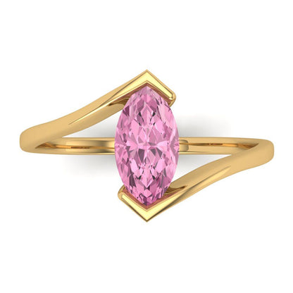 2 cttw Zirconia Simulated Pink Diamond Solitaire  Engagement Ring - Solid Yellow Gold (VVS1, Marquise Cut,12x6mm )