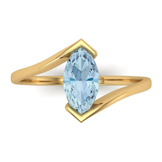 2 cttw Natural Sky Blue Topaz Solitaire  Engagement Ring - Solid Yellow Gold (VVS1, Marquise Cut,12x6mm )