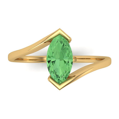2 cttw Zirconia Simulated Green Diamond Solitaire  Engagement Ring - Solid Yellow Gold (VVS1, Marquise Cut,12x6mm )