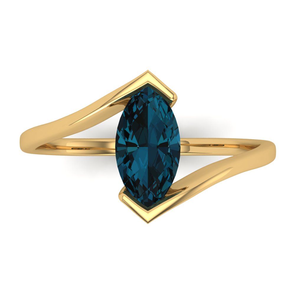 2 cttw Natural London Blue Topaz Solitaire  Engagement Ring - Solid Yellow Gold (VVS1, Marquise Cut,12x6mm )