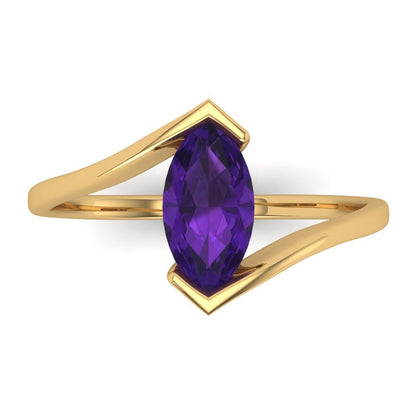 2 cttw Natural Amethyst Solitaire  Engagement Ring - Solid Yellow Gold (VVS1, Marquise Cut,12x6mm )
