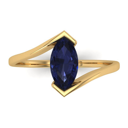2 cttw Simulated Blue Sapphire Solitaire  Engagement Ring - Solid Yellow Gold (VVS1, Marquise Cut,12x6mm )