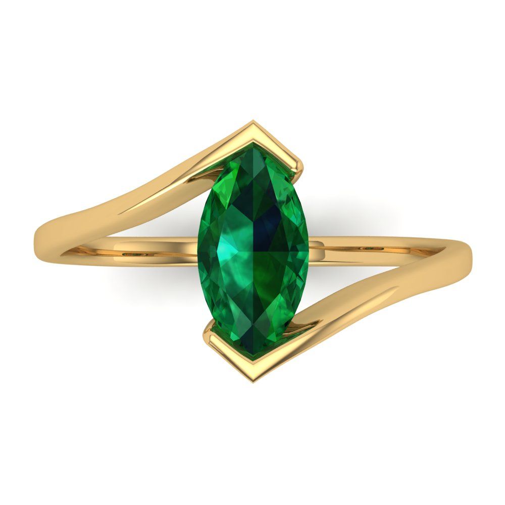 2 cttw Simulated Emerald Solitaire  Engagement Ring - Solid Yellow Gold (VVS1, Marquise Cut,12x6mm )