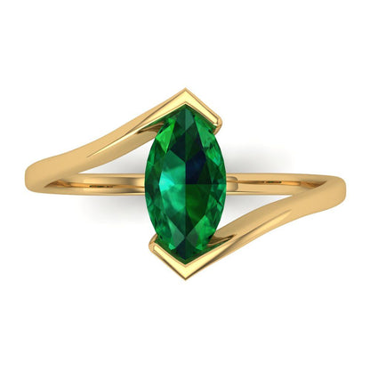 2 cttw Simulated Emerald Solitaire  Engagement Ring - Solid Yellow Gold (VVS1, Marquise Cut,12x6mm )