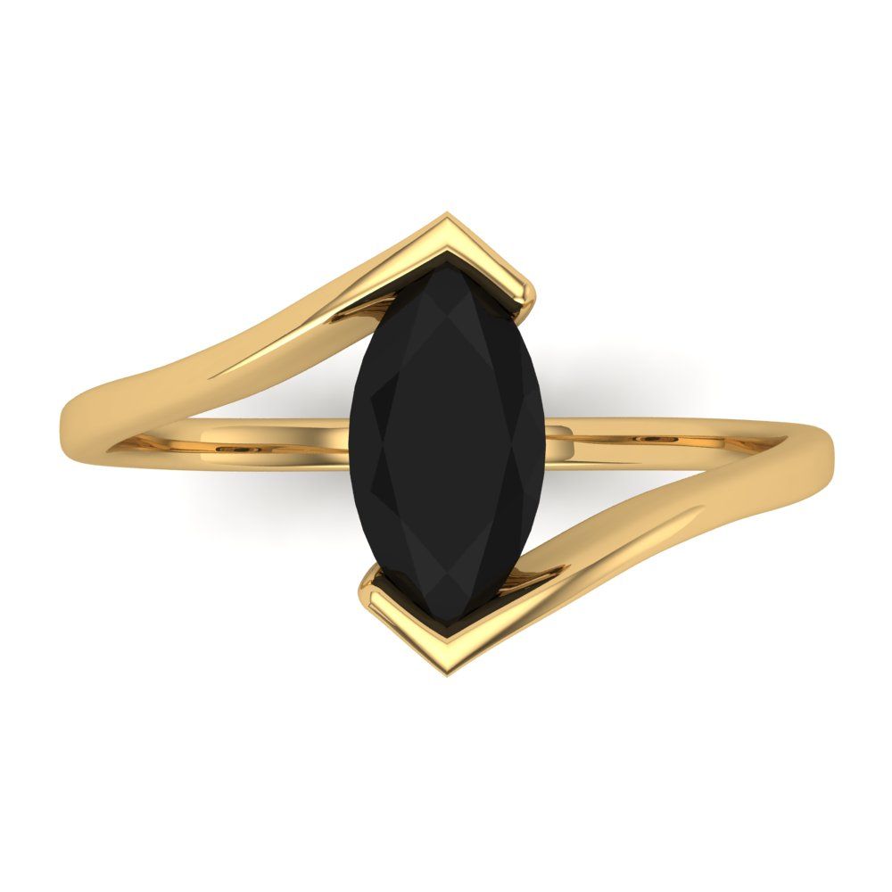 2 cttw Natural Onyx Solitaire  Engagement Ring - Solid Yellow Gold (VVS1, Marquise Cut,12x6mm )