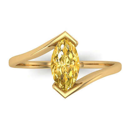 2 cttw Zirconia Simulated Yellow Diamond Solitaire  Engagement Ring - Solid Yellow Gold (VVS1, Marquise Cut,12x6mm )