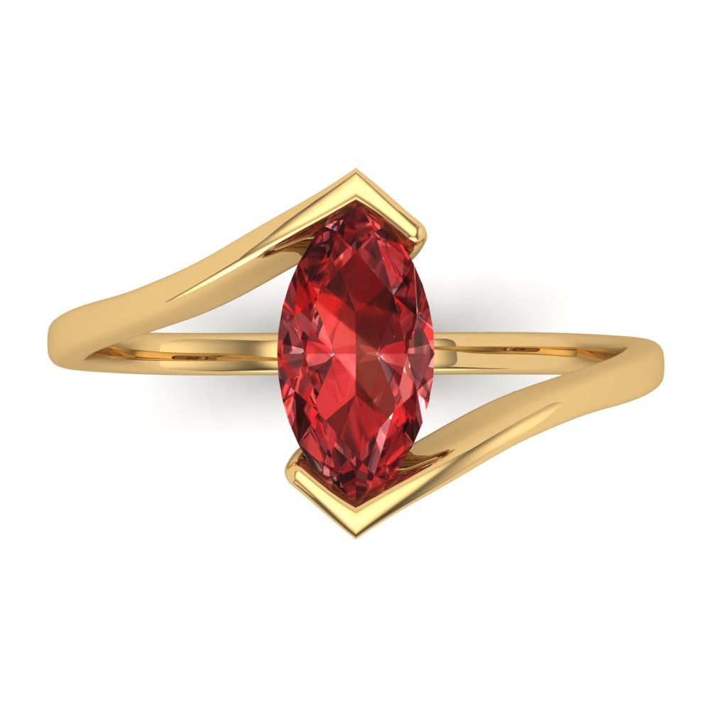 2 cttw Natural Garnet Solitaire  Engagement Ring - Solid Yellow Gold (VVS1, Marquise Cut,12x6mm )