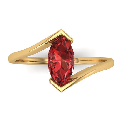 2 cttw Natural Garnet Solitaire  Engagement Ring - Solid Yellow Gold (VVS1, Marquise Cut,12x6mm )